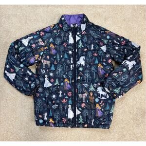 Disney Frozen 2 Full Zip Navy Blue Puffer Jacket Anna Elsa Olaf Kids Size 7-8
